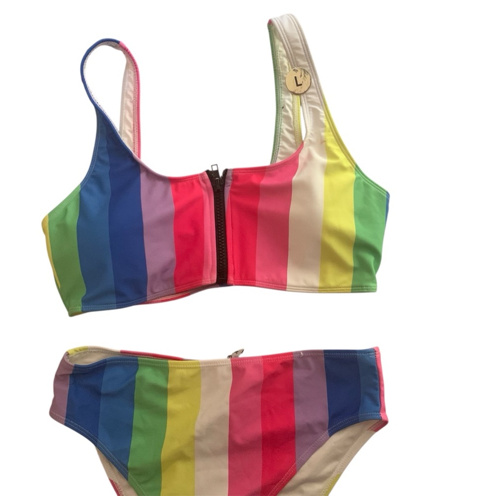 Forever 21 Rainbow Striped Bikini Set - Multicolor